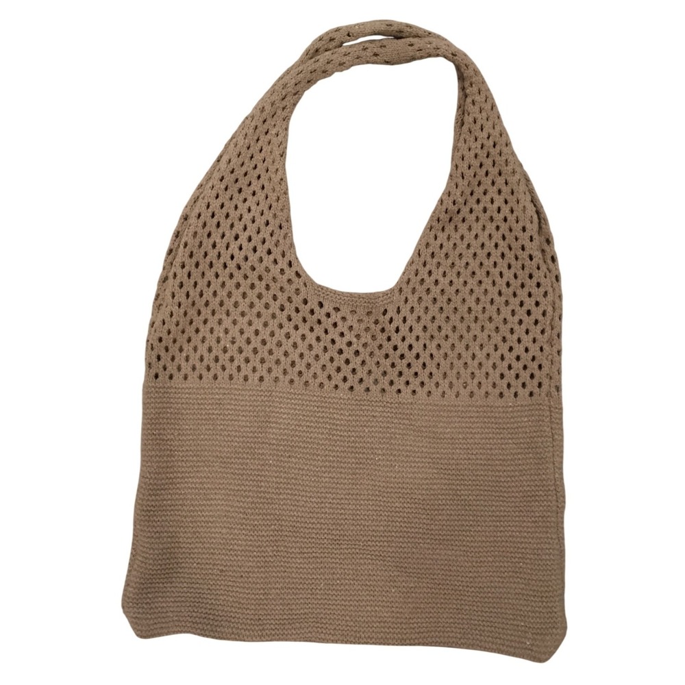 Tan Knit Crochet Tote Bag Mesh Boho Shoulder Market Bag Brown Summer Beach Bag